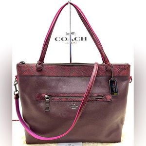 COACH Pebble Leather Tyler Tote with Python-Embossed Trim